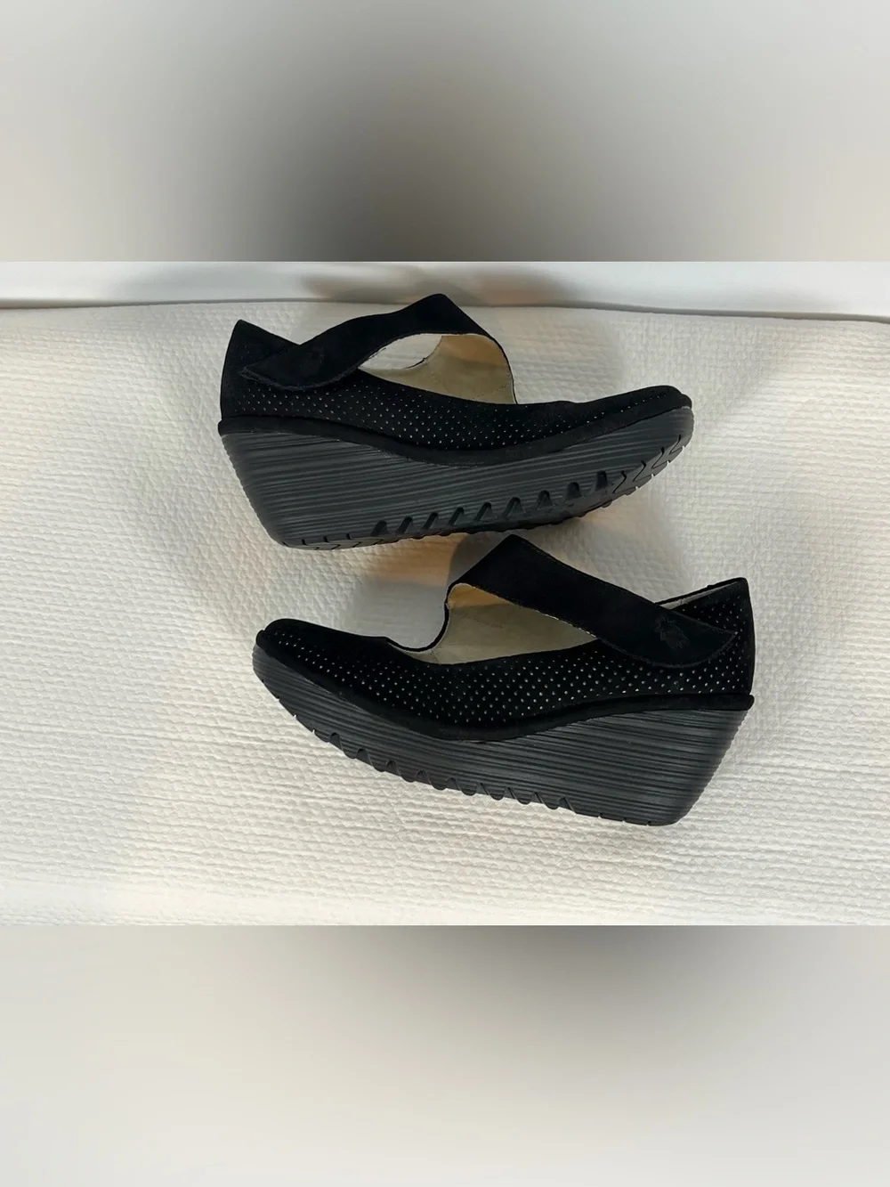 Fly London Black Wedge Mary Jane Slingback Shoes